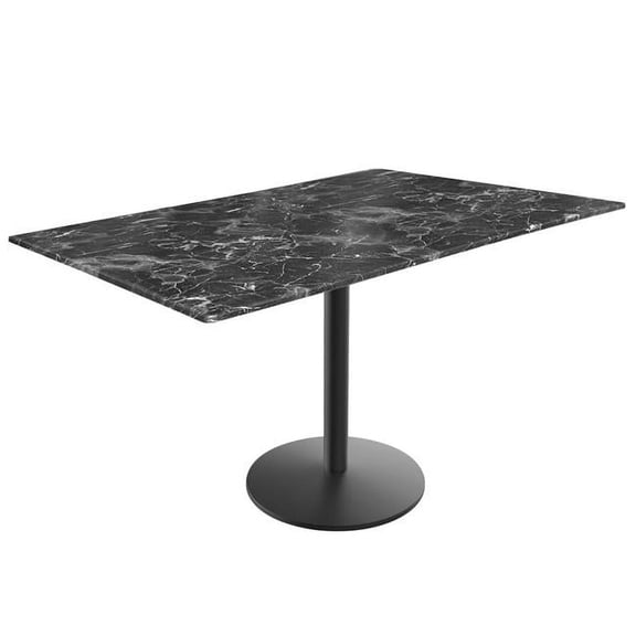 Indoor/Outdoor 30" Tall OD214 Black Table Base with 22" Diameter foot and 32" x 48" Indoor/Outdoor Black Marble Top by the Holland Bar Stool Co.