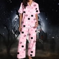 thumbnail image 2 of SAZBJOJN Halloween Pajamas Women Halloween Printed Pajama Set 2 Piece Long Sleeve Top & Pants Soft Sleepwear Loungewear Cute Pattern PJs for Halloween Party Nightwear Pink 2XL, 2 of 4