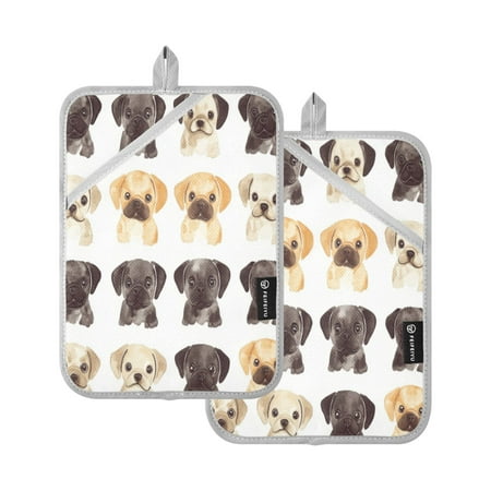 

Two Pieces Of Square Heat Insulation Pad Oven Mitts 7x9.8 Inch Oven Microwave Kitchen Cooking Baking Black and White Dog