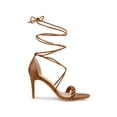 thumbnail image 3 of BLISSFUL STEP Women Woven Strap Lace Up Strappy Stiletto Heel Sandals Dark Brown 6, 3 of 7