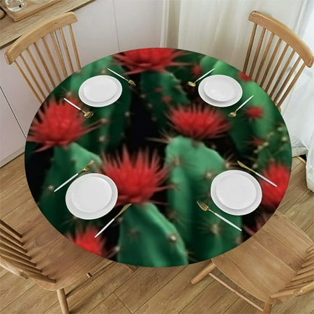 

SHERONV Cactus Plants Round Table Cover Stain Resistant Washable Indoor Outdoor Tablecloth Kitchen Dining Wedding Parties 100% Polyester Tablecloths 31 -35