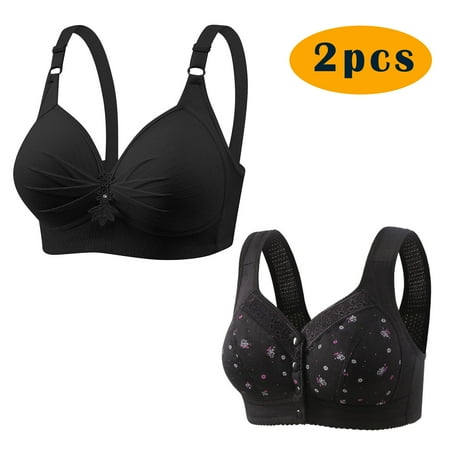 Itsame 2PC Bras for Women s Full Support Everyday Casual Bra Set Breathable Wireless Comfort Bralette Black Size XL