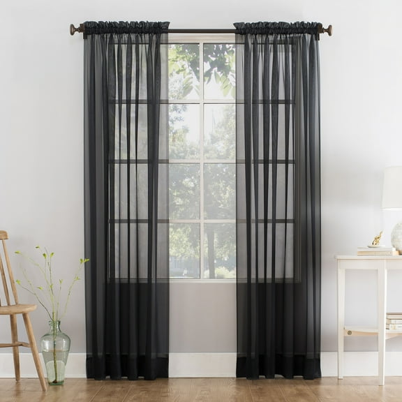 Mainstays Marjorie Sheer Voile Rod Pocket Single Curtain Panel, 1 Panel, Black, 59"W x 84"L