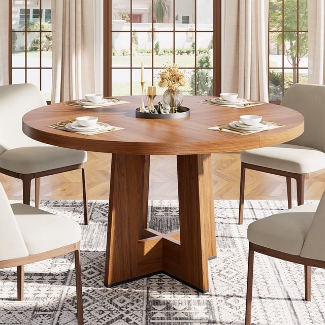 QinaQin 47-Inch Round Dining Table, Seats 4-6 People - Round Kitchen Dining Table with Sturdy Base, Space-Saving, Suitable for Living Room, Kitchen, and Apartment