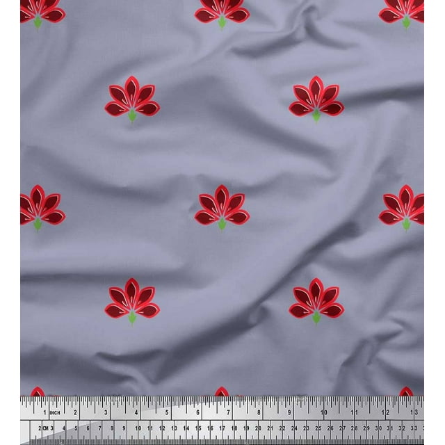 Soimoi Silk Fabric Artistic Floral Printed Fabric 1 Yard 42 Inch Wide