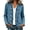 Blue, variant on Women’s Denim-Look Blazer Jacket Ruffle Trim Long Sleeve Double Breasted Jean Jacket with Pockets Casual Vintage Denim Coat Dressy Fall Spring Outerwear Wear Black L