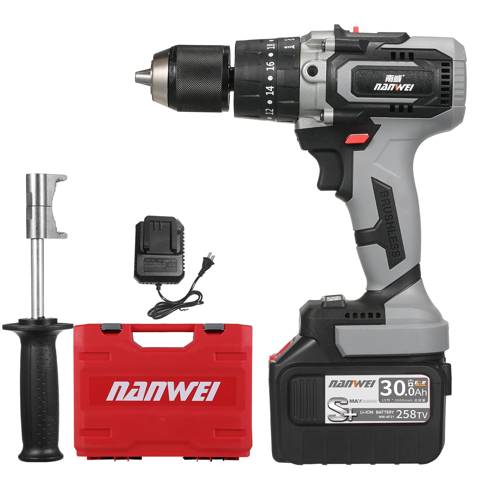OWSOO 21V Cordless Drill Driver Batteries Max Torque 20+3 Position  0-2150RMP Variable Speed Impact Hammer Drill Screwdriver With PlasticTool  Box