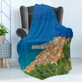 thumbnail image 4 of Sicily Soft Flannel Fleece Blanket, Seaside Little Village Cefalu Old Historic Houses Pure Mediterranean Sea Aerial View, Cozy Plush for Indoor and Outdoor Use, 50" x 70", Multicolor, by Ambesonne, 4 of 5