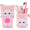 thumbnail image 2 of Estuche retráctil de lona duradera de color rosa con bonito patrón de gato, estuche para estudiantes y material de oficina para niños y niñas, 2 of 5