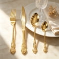 thumbnail image 2 of Vintage Embossed Flatware Set, 4-Piece Stainless Steel Knife, Fork and Spoons for Dining, Gold, 2 of 6