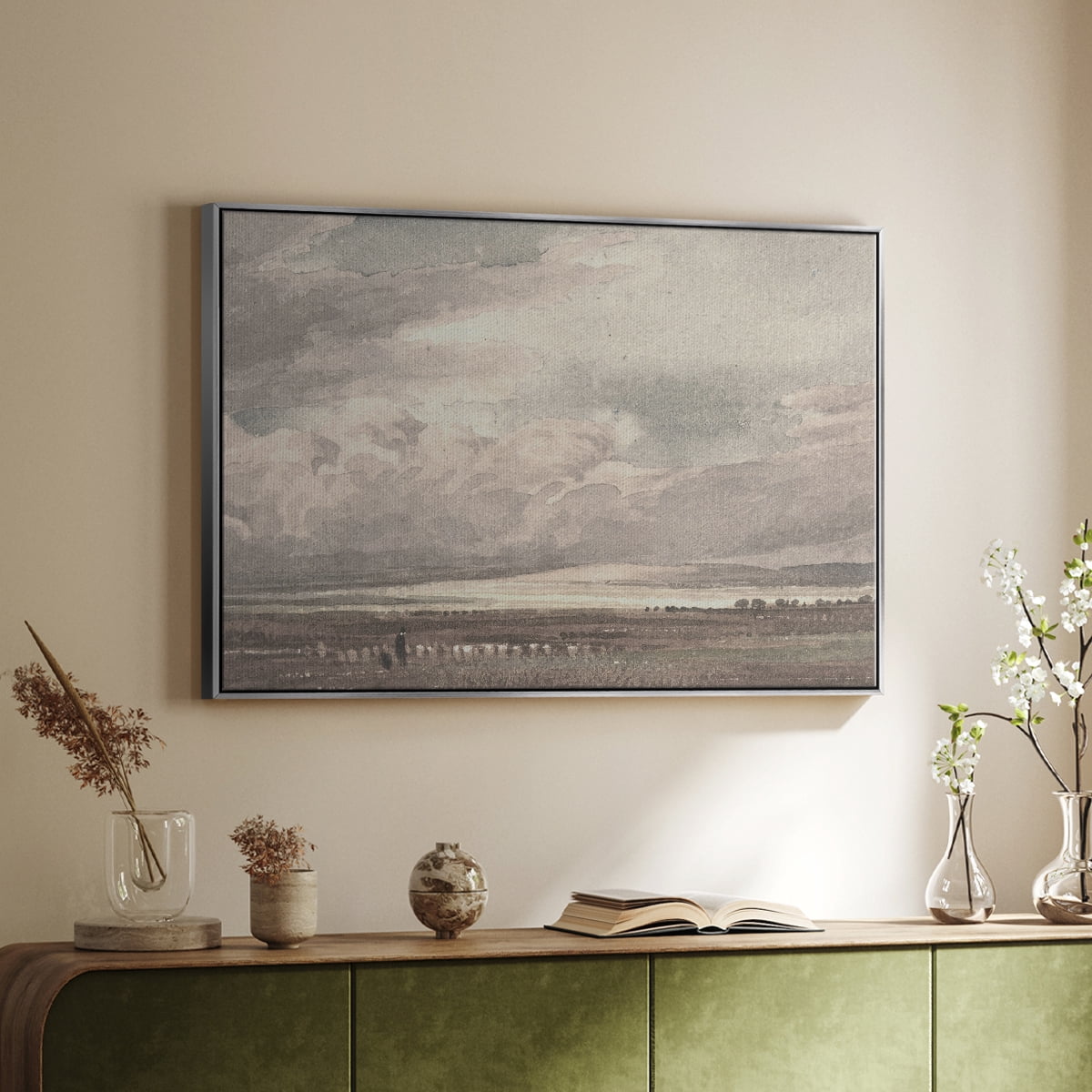 Vintage Landscape-MVII By Wexford Home Framed in Silver Wood Gallery Wrapped Canvas 25 in. x 37 in.