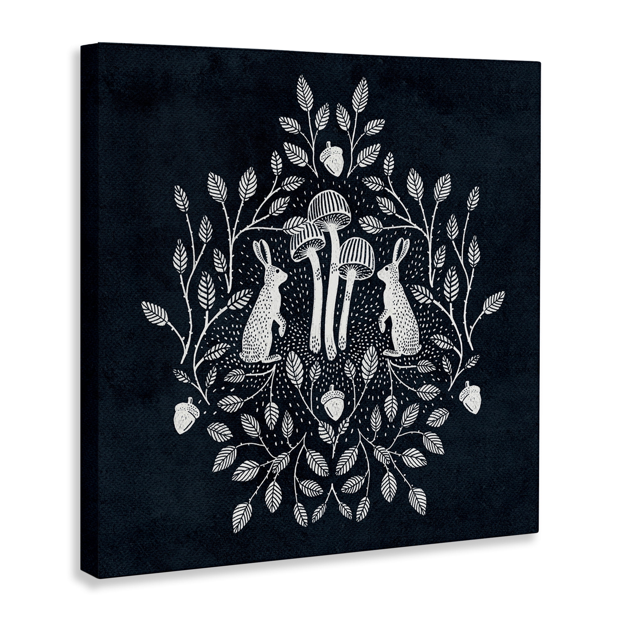 Stupell Industries Rabbits & Leaves on Blue Plants & Flowers Painting Wrapped Canvas Art Print Wall Art, 17 x 17