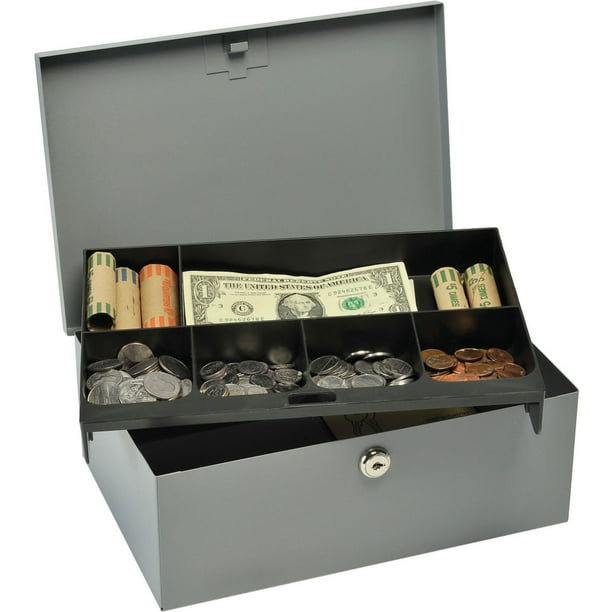 MMF Heavygauge Steel Cash Box with Lock, Gray