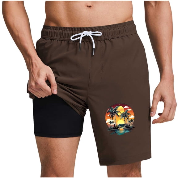 Mens Swim Trunks with Compression Liner 2 in 1 Quick Dry Bathing Suit Beach Shorts with Zipper Pockets
