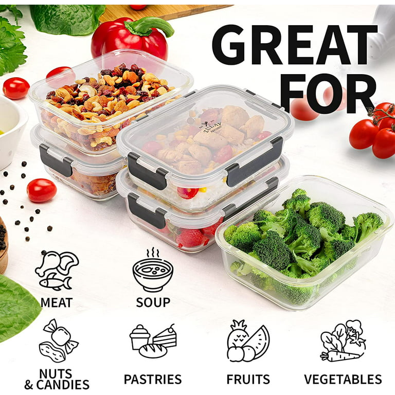 5 Packs 36 oz Glass Food Storage Containers, Glass Meal Prep Containers  with Lids, Airtight Glass Lunch Bento Boxes, BPA Free, Leak Proof,  Microwave, Oven, Freezer and Dishwasher Friendly