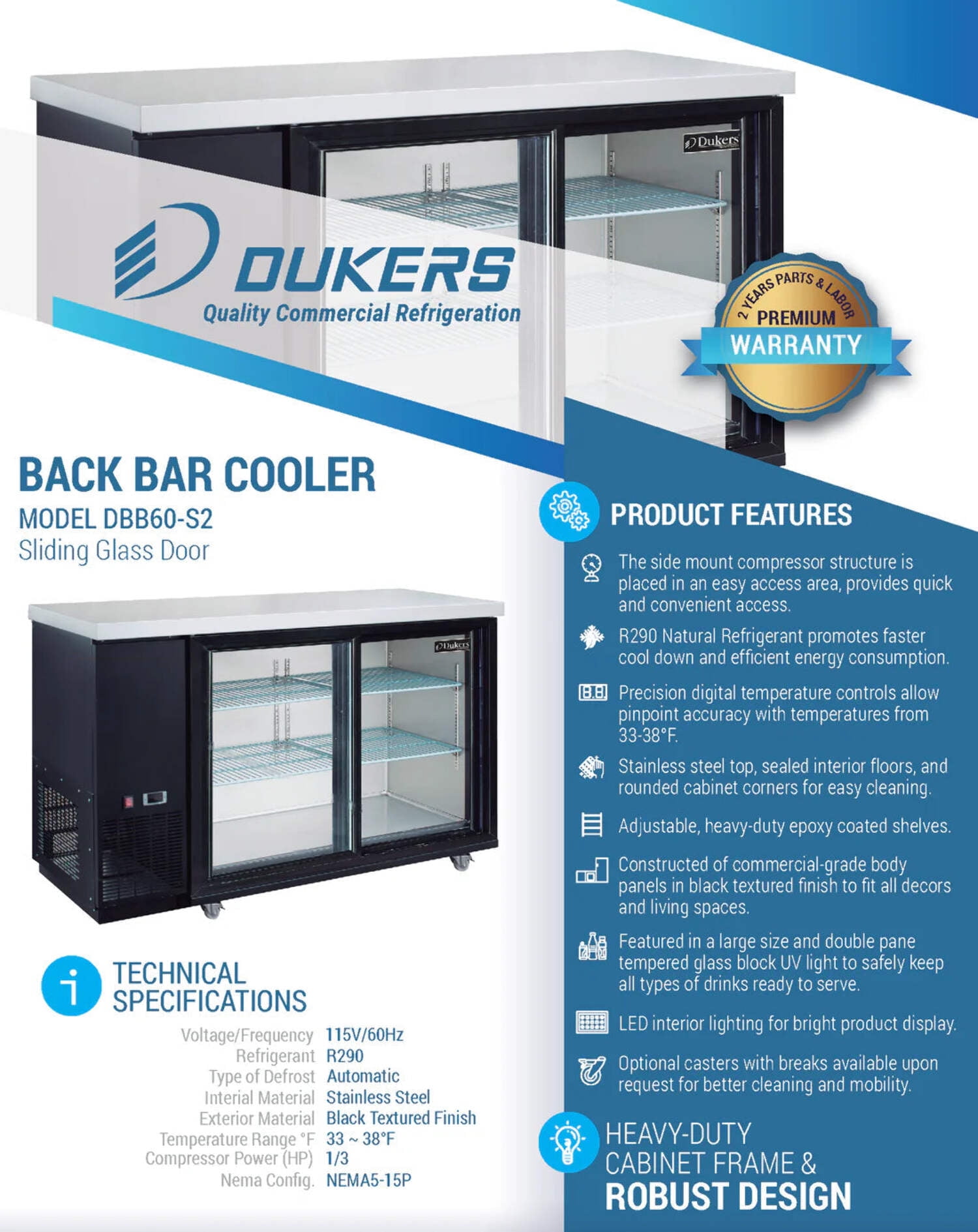 Dukers DBB60-S2 2-Door Beverage Cooler