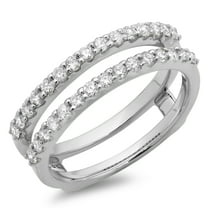 Dazzlingrock Collection 0.50 Carat (ctw) 14K Round Diamond Ladies Anniversary Guard Double Ring 1/2 CT, White Gold, Size 6