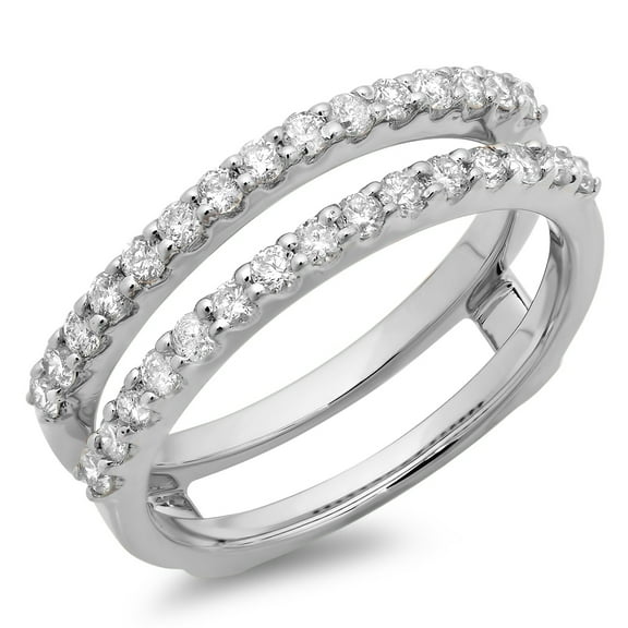Dazzlingrock Collection 0.50 Carat (ctw) 14K Round Diamond Ladies Anniversary Guard Double Ring 1/2 CT, White Gold, Size 6