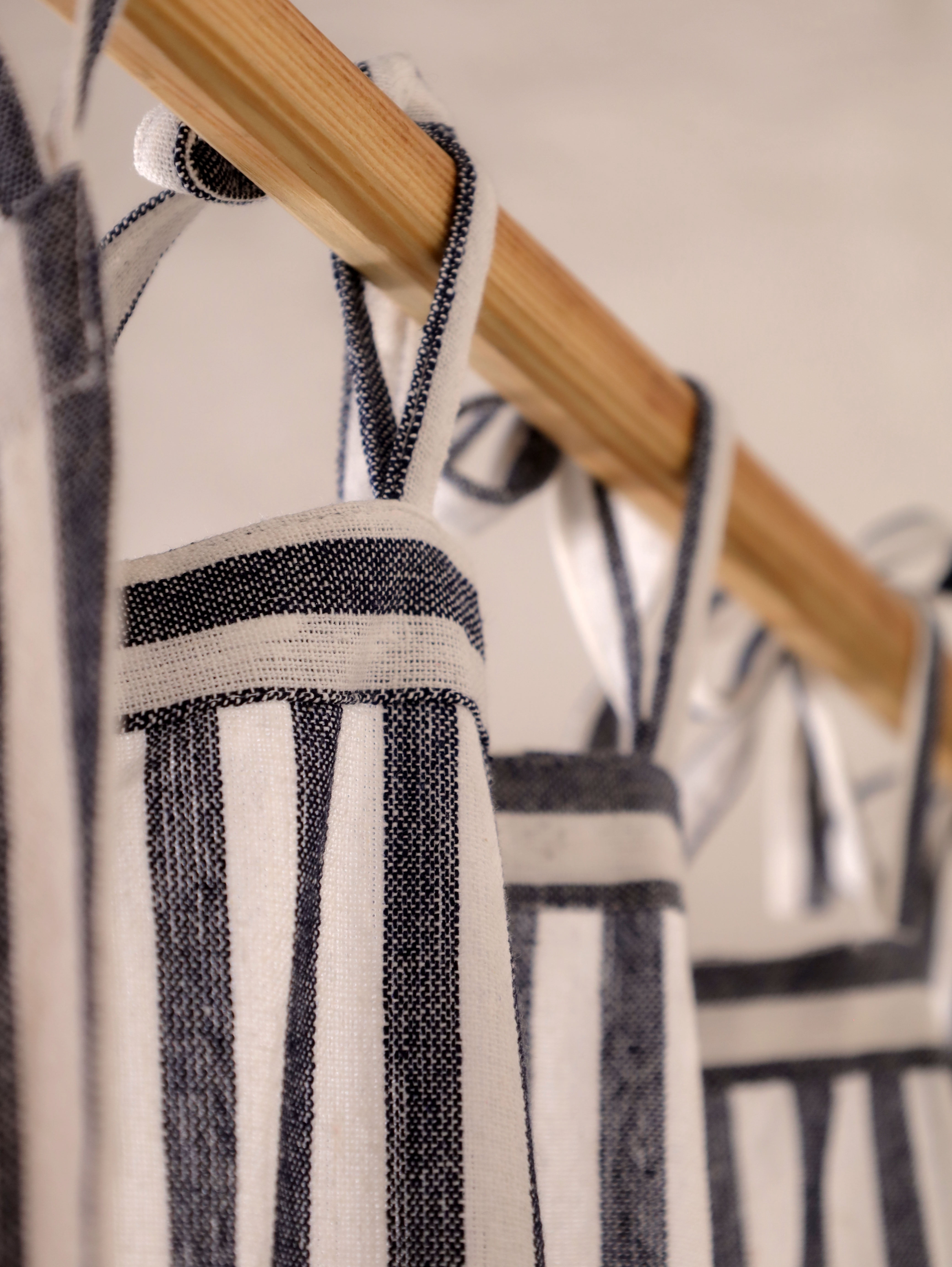 The Art Box Tie Top Linen Curtains Striped Black Textured Curtains Living Room Bedroom Drapes Linen Farmhouse Curtains Pack of 2, 52"W x 36L" in