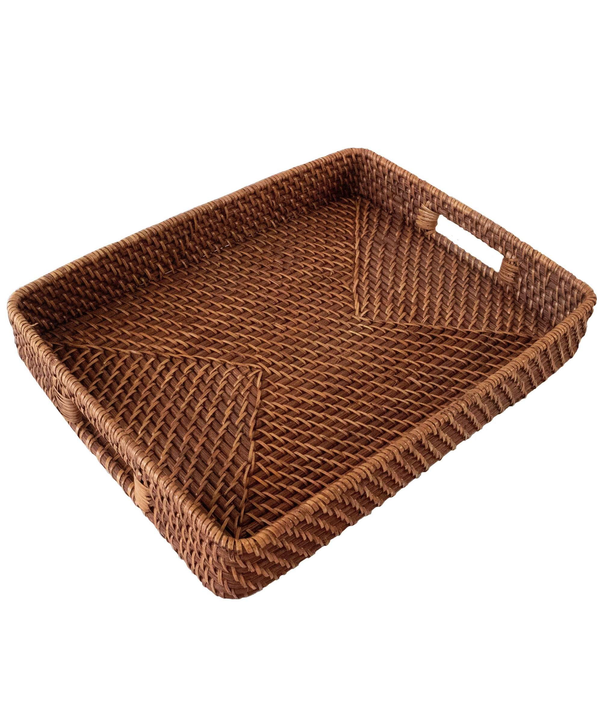 Wood Wicker Rattan Fruit Food Square Serving Tray Large 20 1/8" x 20 1/8" 
