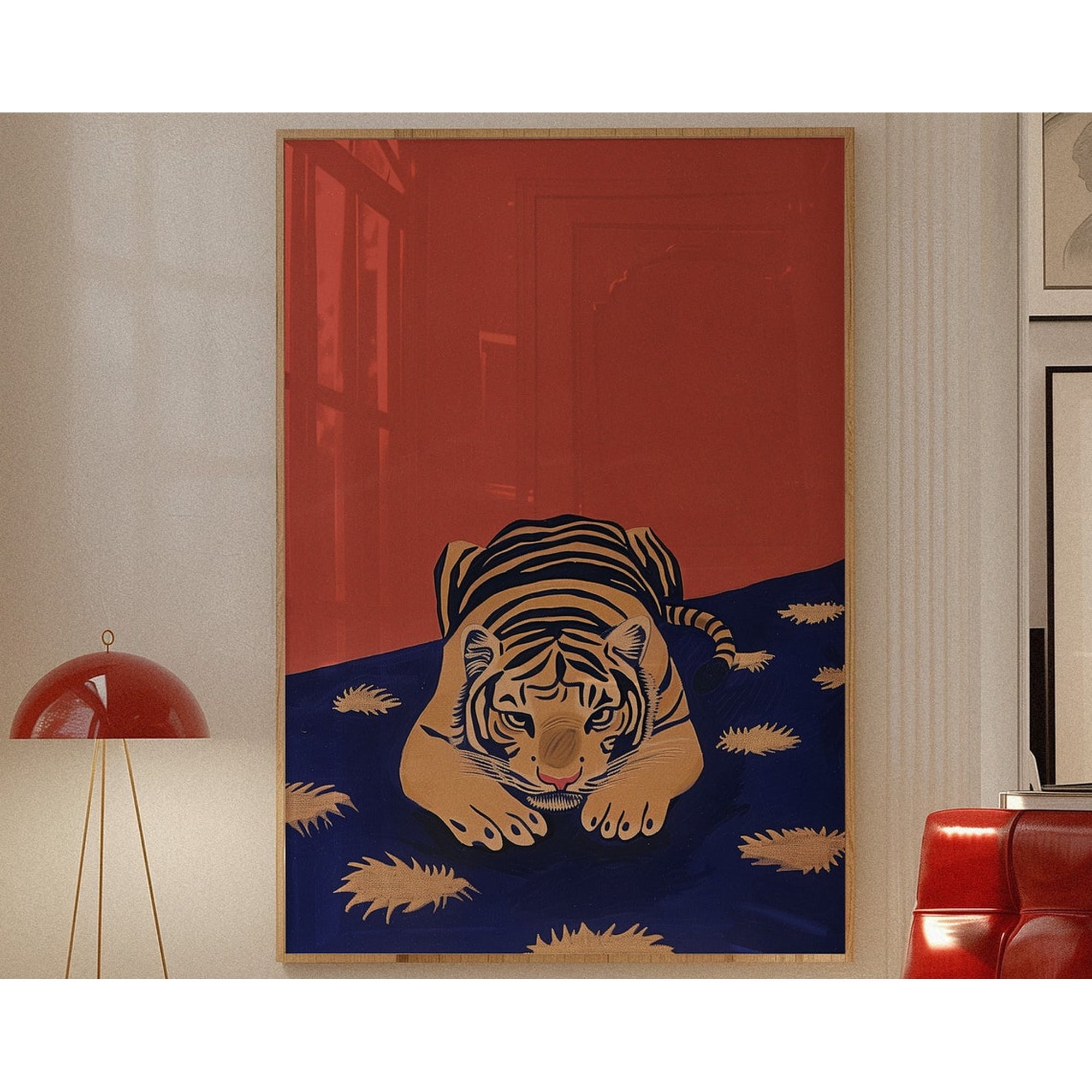 Tiger Print 70S Poster Retro Bedroom Decor Tiger Decor Mid Century Modern Decor Tiger Wall Art Bedroom Room Print Trendy Art Wall Art Modern Wall Decor For Living Room 12x18 UNFRAMED