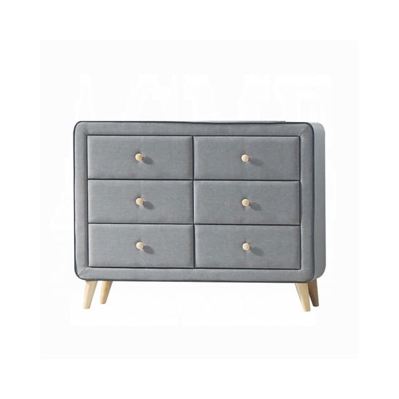Elegant Light Gray Dresser - 6 Drawer Fabric Chest with Tapered Wood Legs