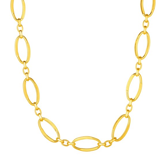 14k Yellow Gold Necklace with Polished Oval Links 18 in