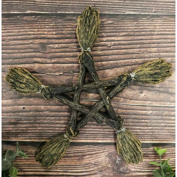 Witchcraft and Wiccan Broomsticks Pentagram Wall Decor Pentacle Hanging Plaque