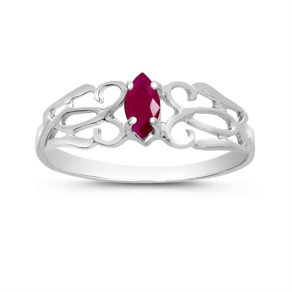 14k White Gold Marquise Ruby filigree Ring