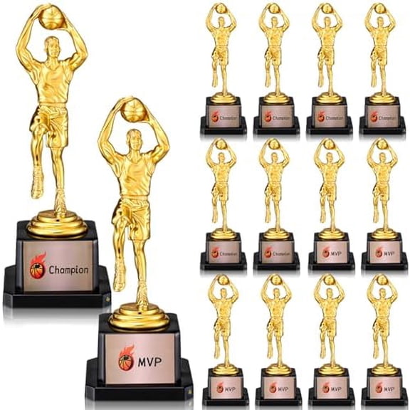 12 Pack Basketball Trophy Award Kits 6.7 Inch Sports Award Medals with Stickers Sports Contest Trophies Bulk Plaques Team Prize Gift Trophies for Competition$$Gift Supply & Awards