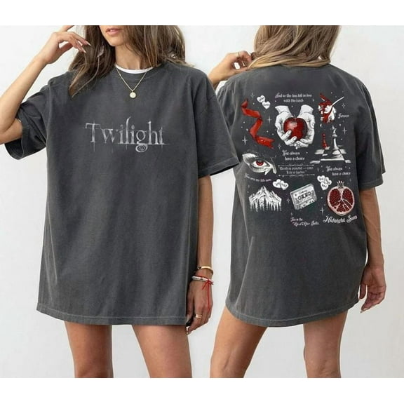 Unisex Twilight Book Cover Aesthetic Two Sides Vintage T-Shirt, Sizes S-5XL, Tbun
