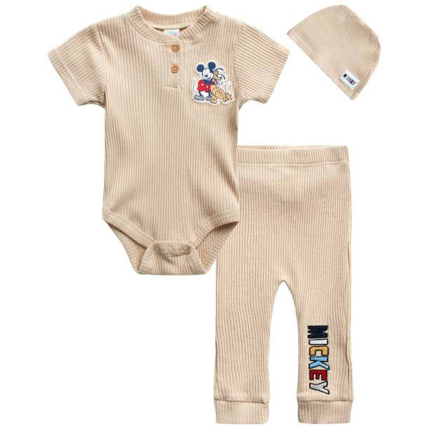Disney Baby Boys’ 4 Piece Mickey Mouse Layette Set Hat, Booties, Pants, and Bodysuit (09M