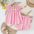 thumbnail image 2 of TOWED22 Toddler Baby Girl Summer Clothes Ruffle Sleeve Cartoon T Shirt Linen Short Sets with Belt Cute Outfits(Blazer,18-24 M), 2 of 8