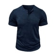 thumbnail image 1 of Tops para hombre, blusas y camisas de manga corta con cuello redondo para hombre. Blusa informal lisa de manga corta con cuello redondo y botones para hombre., 1 of 7