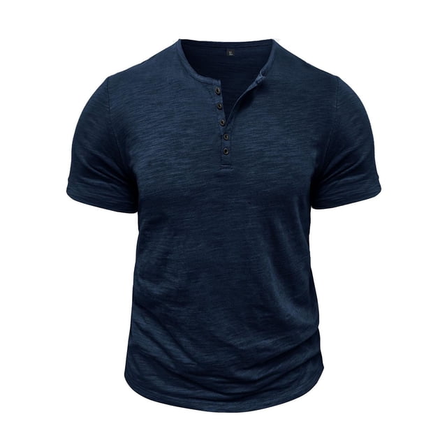 Tops para hombre, blusas y camisas de manga corta con cuello redondo para hombre. Blusa informal lisa de manga corta con cuello redondo y botones para hombre.