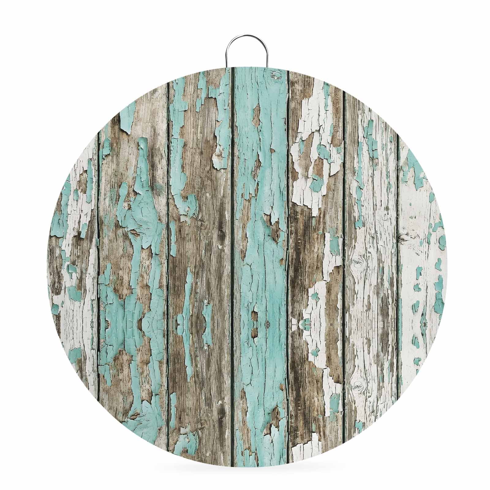 Welcome Sign Front Door Decorations Farmhouse Round Wall Art Outdoor Metal Wreaths Vintage Country Shabby Wooden Grain Teal Brown Seasonal Hanging Sign for Home Porch Decor Warming Gift 6 In