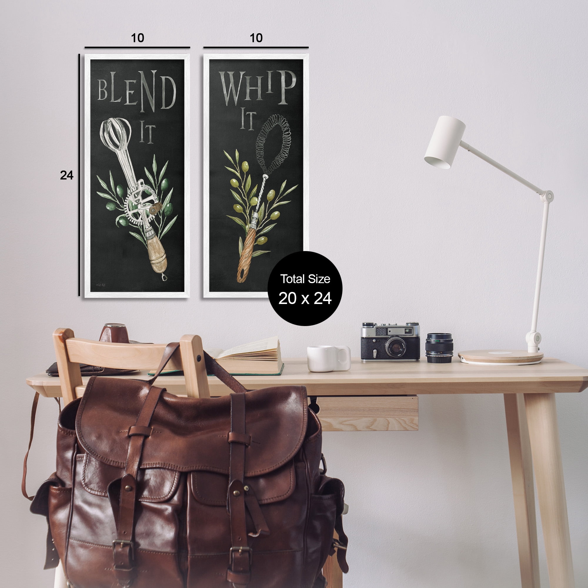 Stupell Industries Vintage Utensil Phrases Botanical & Floral Painting White Framed Art Print Wall Art, 10 x 24, Set of 2
