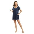 thumbnail image 5 of Women's Short Sleeve V Neck Sleepshirts With Pocket Ladies Home Pajamas Soft Comfy Nightdress,Lightweight Fabric,S-3XL,Dark Blue, 5 of 7