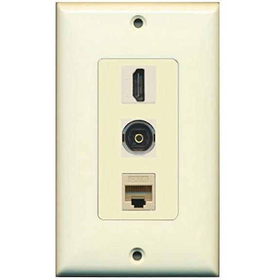 RiteAV - 1 Port HDMI and 1 Port Toslink and 1 Port Cat6 Ethernet Decorative Wall Plate - Light Almond