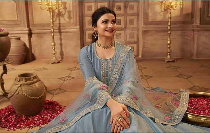 indian designer anarkali dresses Ready to Wear Gown Suits Pakistani Salwar Kameez Dress ( Sky Blue, XL anarkali design Gifts for Her, Women'S front short long back prom dresses Colors:Powder