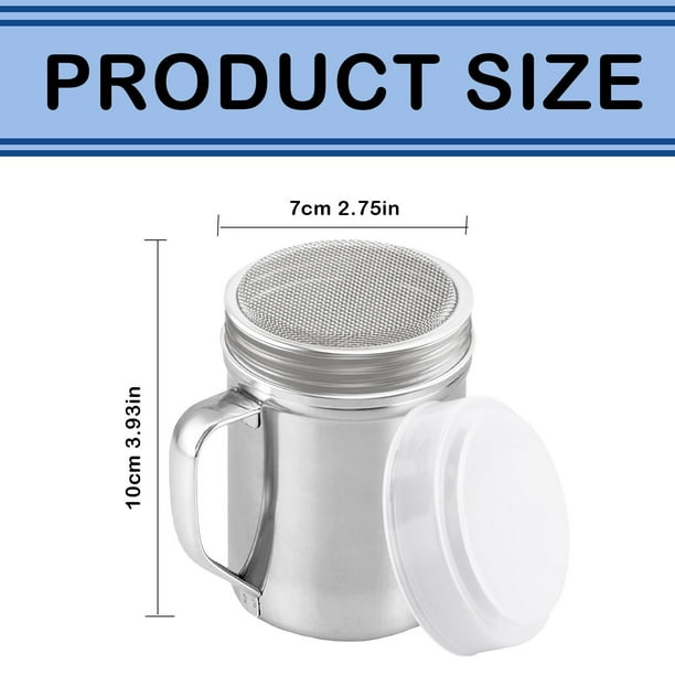 Tamis Farine Fine Double Couche à Une Main – Saupoudreur Sucre, Cannelle, Épices – Couvercle, Acier Inox 304, PS & PP