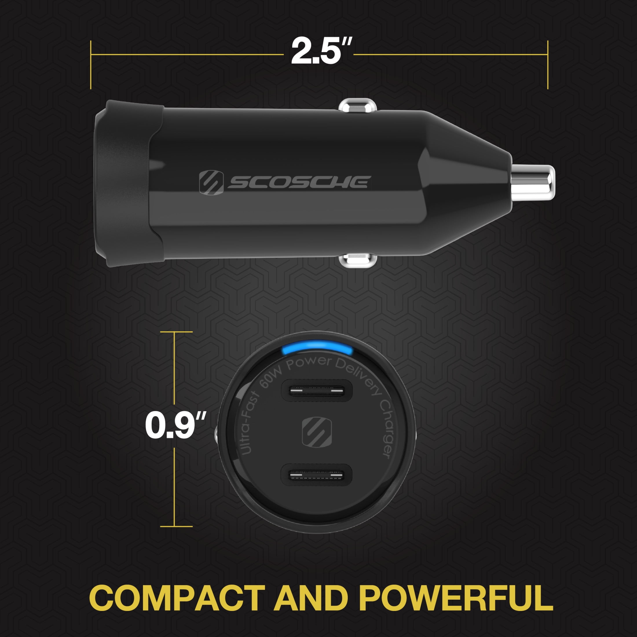 (2 pack) Scosche CPDCC60-RP PowerVolt Fast 60W Dual USB-C Car Charger Adapter w/ Certified Power Delivery 3.0
