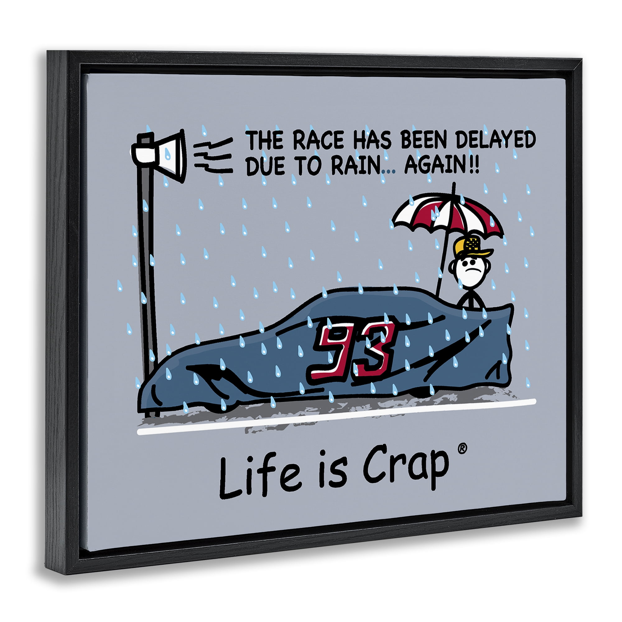 Stupell Industries Rain Delayed Race Novelty & Humor Painting Black Floater Framed Canvas Art Print Wall Art, 21 x 17