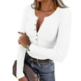 thumbnail image 2 of FDGIU ‌‌‌‌Women’s Long Sleeve Ribbed Henley Top - Slim Fit Button Down Blouse for Casual Outfits & Layering, 2 of 7