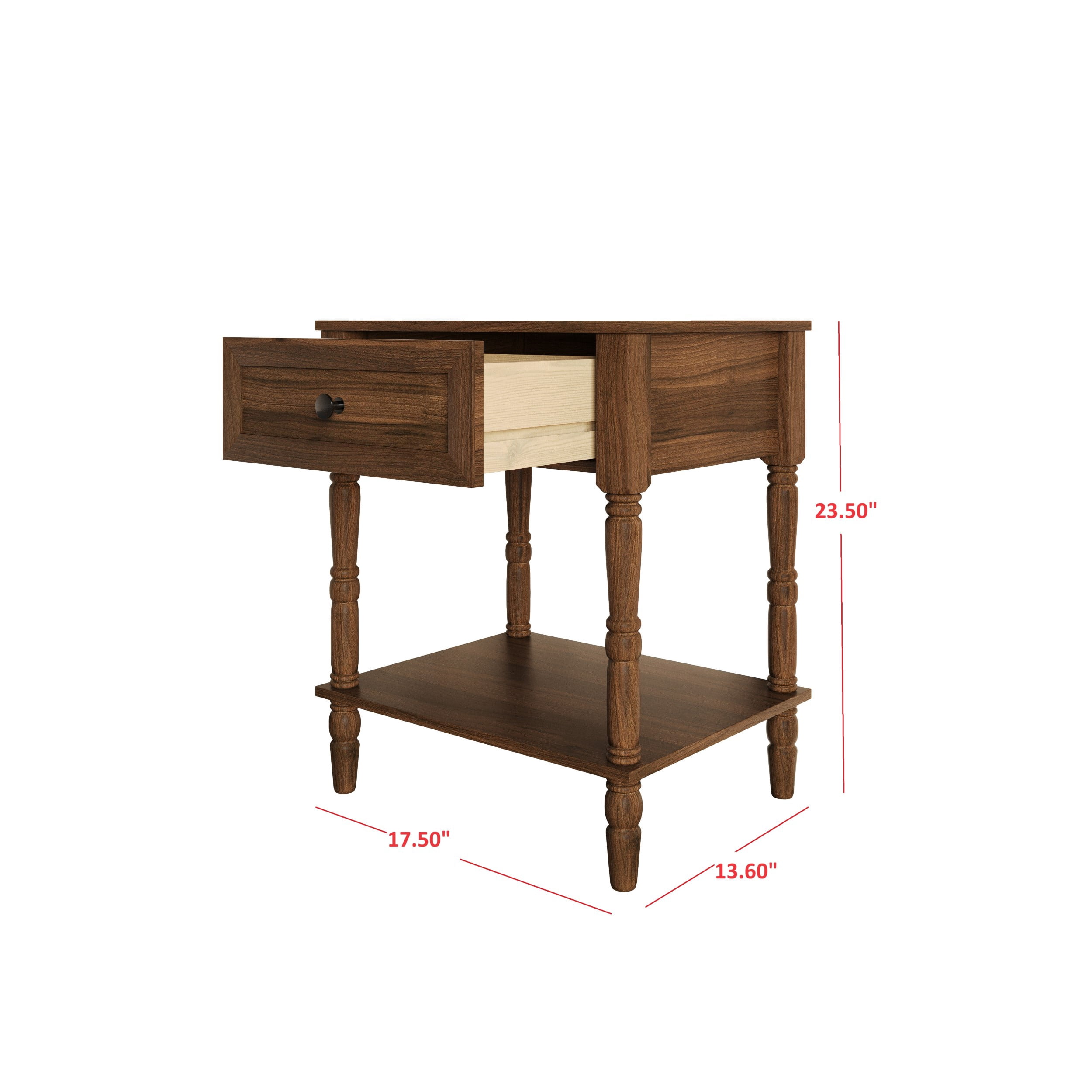 Home Design Rumford 1-Drawer Nightstand for Adult, Modern Bedside Table with Storage, Brown Finish