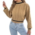 thumbnail image 2 of AHTJRT Women's Autumn Winter Sweaters Fashion Mock Neck Twist Knitted Tops Fashion Long Sleeve Striped Color Pullover Sweaters Khaki L, 2 of 7