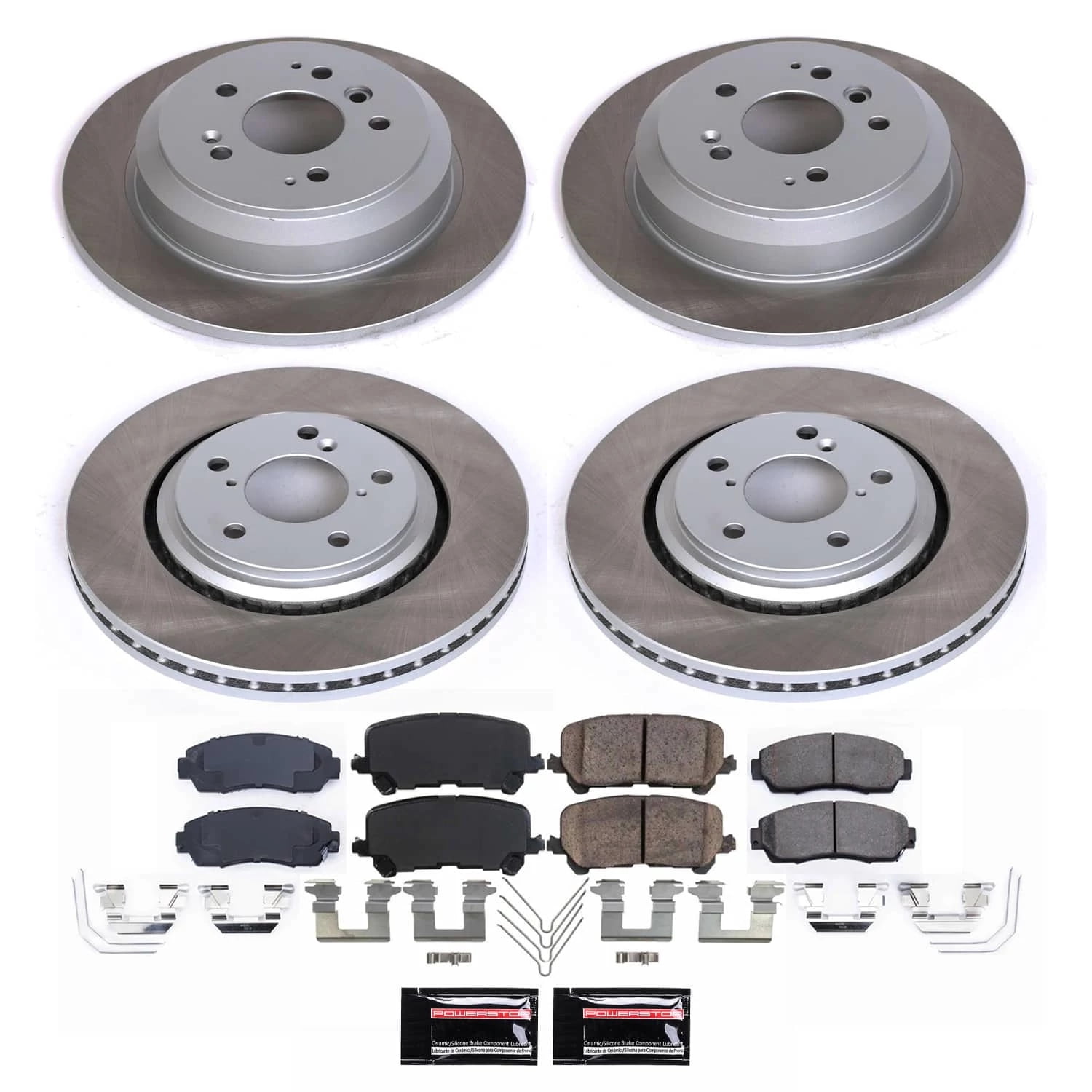 PowerStop Front and Rear Semi-Coated Rotor and Low-Dust Ceramic Brake Pad Kit SC8613