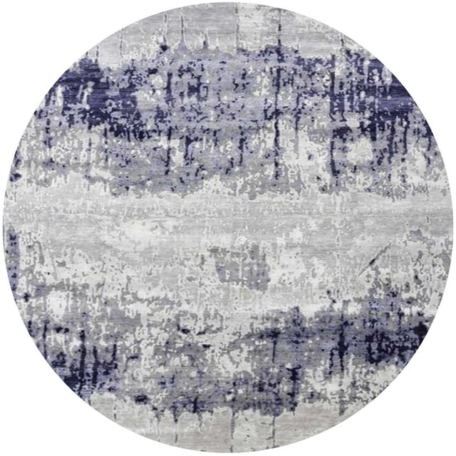 Ahgly Tapis Rond Lavable en Machine Intérieur Industriel Moderne Argent Platine Gris, 7 Pieds Rond