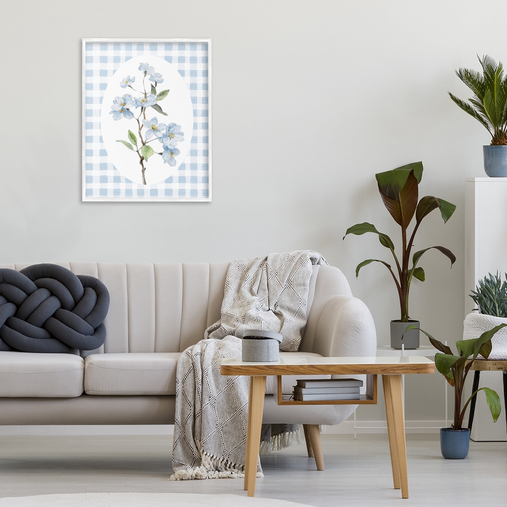 Stupell Industries Blooms on Blue Checkers White Framed Giclee Art, design by Lanie Loreth