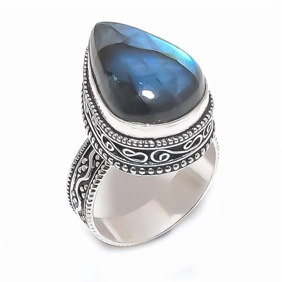 Natural Labradorite Gemstone 925 Sterling Silver Jewelry Ring Size 10.5